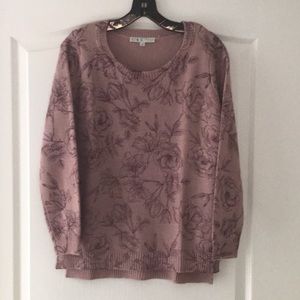 Pink Knit Sweater with Floral Pattern by Cleo